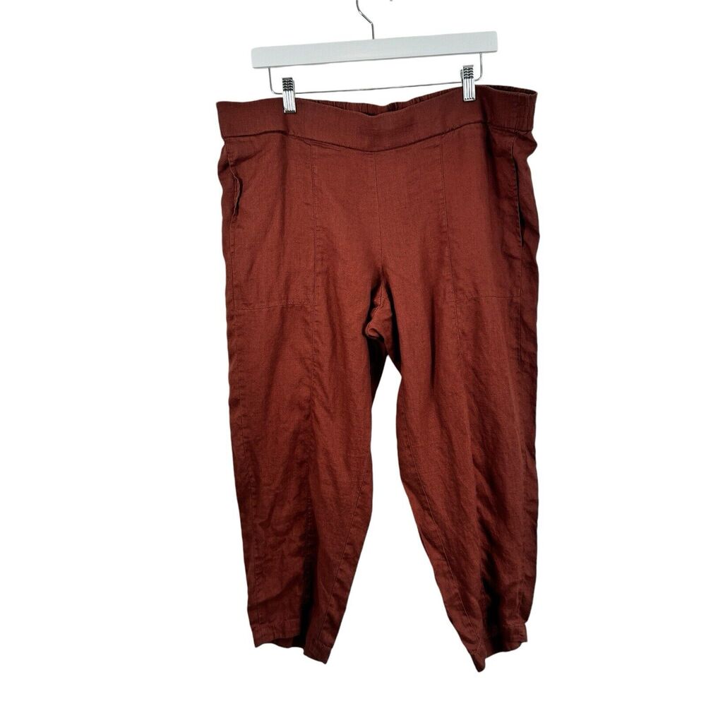 Eileen Fisher Orange 100% Organic Linen Pull On Crop Pants Lagenlook Women Large